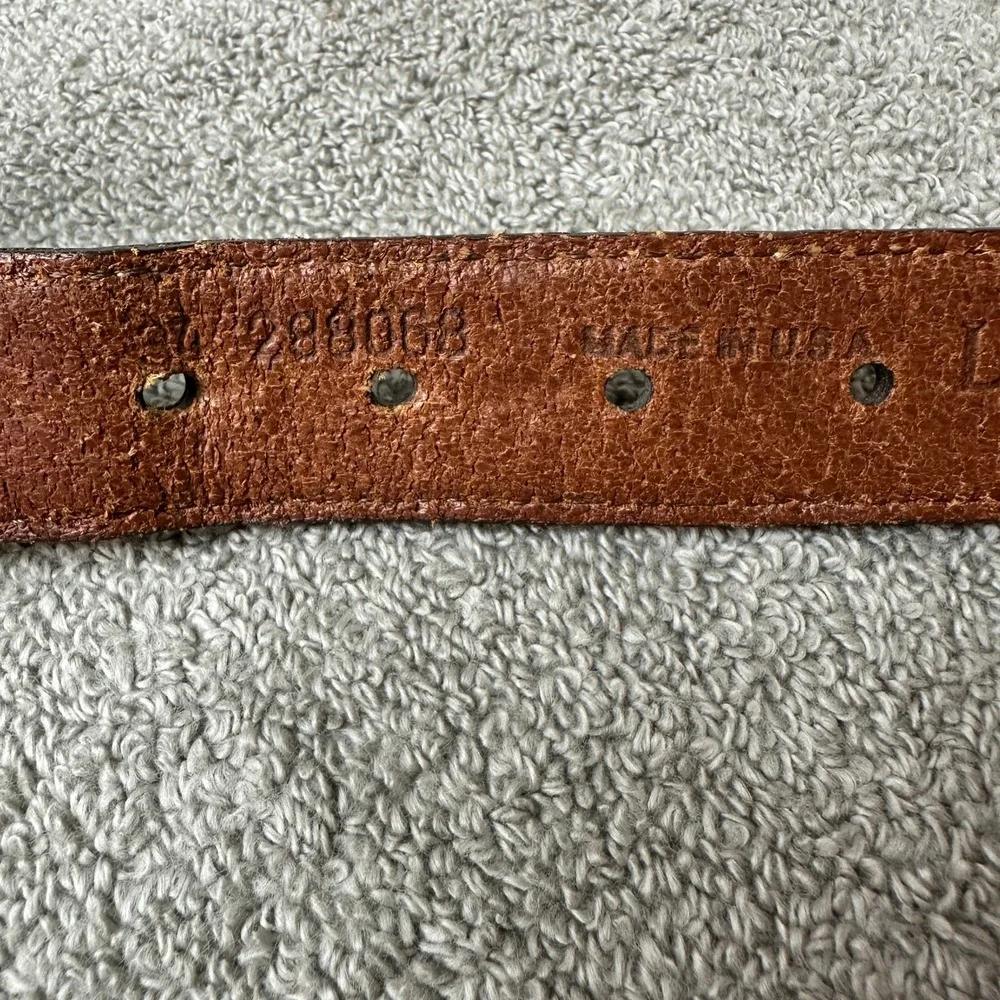LL Bean Size 34 Woven Elastic Belt Brown Leather Brass Buckle Made in USA